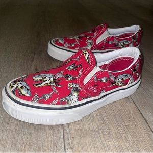 Vans Red White Slip On Shark Skeletons Skate Shoe Sneakers Big Kids Boys Size 13